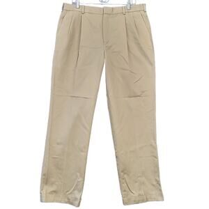 Dockers Pants Tan Khaki Chino Preppy Pleats Relaxed Fit Straight Men Size 36 Zip